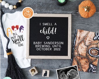 Halloween Pregnancy Announcement for Social Media, Digital Witch Baby Announcement, Spooky Witch's Brew, I Smell a Child, Letter board