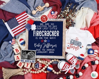 4th of July Pregnancy Announcement Digital, Grand Finale 2nd 3rd Etc Baby Announcement, Editable Template Social Media, Last Firecracker!