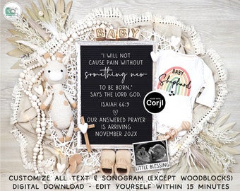 Christian Pregnancy Announcement Digital Editable Isaiah 66:9 Boho Rainbow Baby Announcement Gender Neutral Reveal Template Answered Prayer