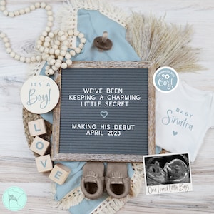 Boy Pregnancy Announcement Digital, It&#39;s a Boy Gender Reveal Baby Announcement, Editable Boho Muted Blue Baby Boy Reveal for Social Media