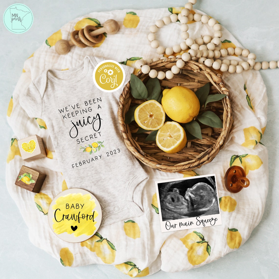 Lemon Pregnancy Announcement Digital Editable Boho We've Etsy