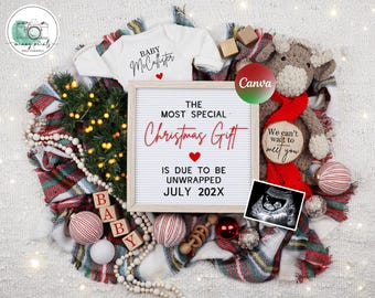 Digital Christmas Pregnancy Announcement: Rustic Plaid, Editable Template