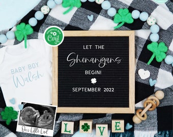 Boy St. Patrick's Day Pregnancy Announcement, St. Paddy's Day Baby Reveal Template, Digital It's A Boy Pregnancy Reveal Template, Little Lad