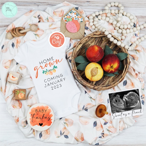Peaches Pregnancy Announcement Digital, Editable Home Grown Peaches