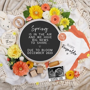 Spring is in Air Digital Pregnancy Announcement, Boho Floral Baby Announcement, Editable Gender Neutral Template, Blooming Soon, Big News