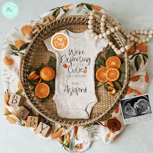 Cutie Pregnancy Announcement Digital, Editable Boho We&#39;re Expecting Tangerine Baby Reveal, Orange Clementine Pregnancy Social Media Template