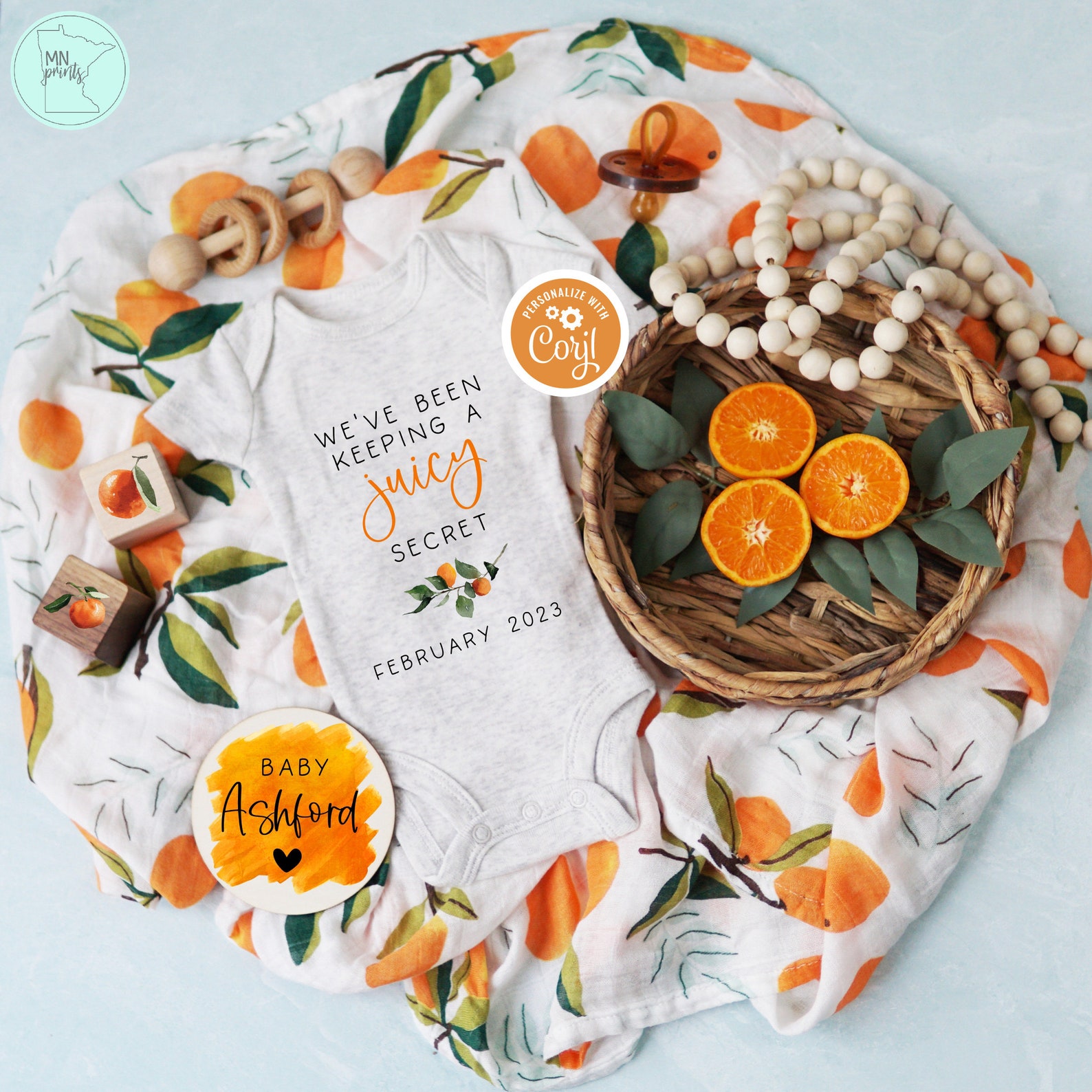 Tangerine Pregnancy Announcement Digital, Editable We've Been Keeping a