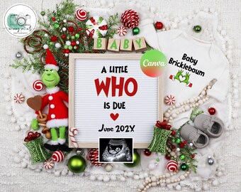 Grinch Christmas Pregnancy Announcement – Funny Holiday Baby Reveal Editable Template