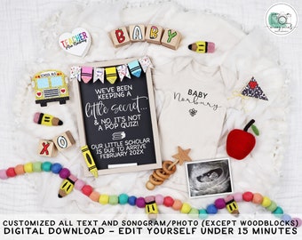 Teacher Pregnancy Announcement: School Chalkboard, Baby Reveal (Digital)