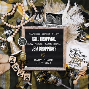 Silvester Schwangerschaftsankündigung, digitale Boho-Neujahrs-Babyankündigung, NYE Gender Neutral Reveal, Countdown für Baby, Ball Dropping