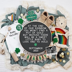 St Patricks Day Rainbow Baby Announcement: Retro Gender Neutral (Digital)