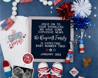 4th of July Baby 2nd 3rd 4th etc Pregnancy Announcement, Patriotic Editable Baby Reveal, Memorial Day Social Media Baby Reveal, Grand Finale