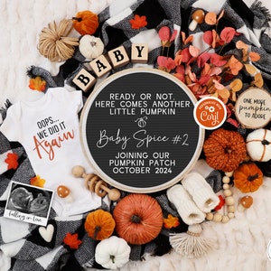 Funny Fall Pregnancy Announcement Digital 2nd 3rd 4th Baby Announcement for Social Media Oops We Did it Again One more Pumpkin to Adore