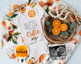 Orange Clementine Pregnancy Announcement: Editable Baby Reveal (Digital)