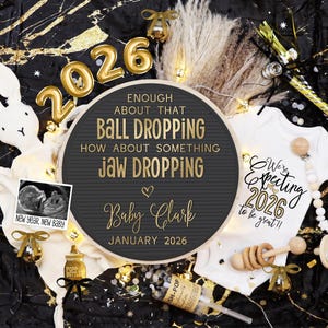 Boho New Year Pregnancy Announcement: Gender Neutral, Baby Reveal (Digital)