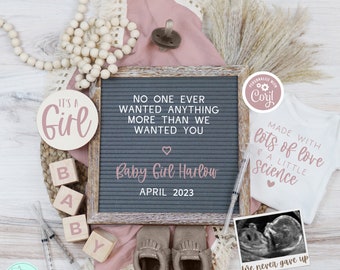 IVF Girl Pregnancy Announcement Digital, IUI It's a Girl Gender Reveal Baby Announcement, Boho Muted Pink Baby Girl Reveal for Social Media