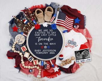 4th of July Pregnancy Announcement Digital, Grand Finale 2nd 3rd Etc Baby Announcement, Editable Template Social Media, Last Firecracker!