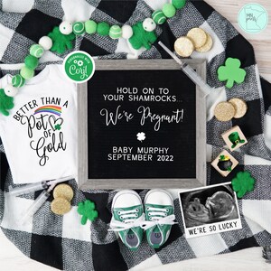 Anuncio de embarazo del Día de San Patricio de FIV Digital, Revelación de embarazo de FIV en redes sociales editables, Revelación de bebé del tablero de cartas de FIV de St Paddys