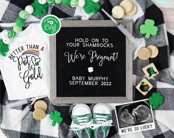 IVF St Patrick's Day Pregnancy Announcement Digital, Editable Social Media IVF Pregnancy Reveal, IVF St Paddys Letter Board Baby Reveal
