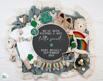 St Patricks Day Digital Pregnancy Announcement, St Paddys Baby Announcement, Editable Gender Neutral Template, Keeping a Wee Little Secret