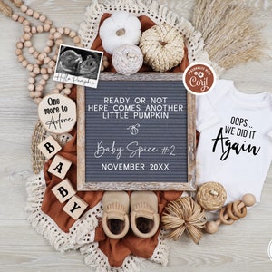 Digital Fall Funny Pregnancy Reveal 2nd 3rd 4th Baby Announcement for Social Media Editable Oops We Did it Again Another Little Pumpkin