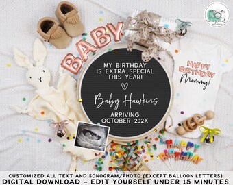 Birthday Pregnancy Announcement: Boho Rose Gold Baby Reveal (Digital)