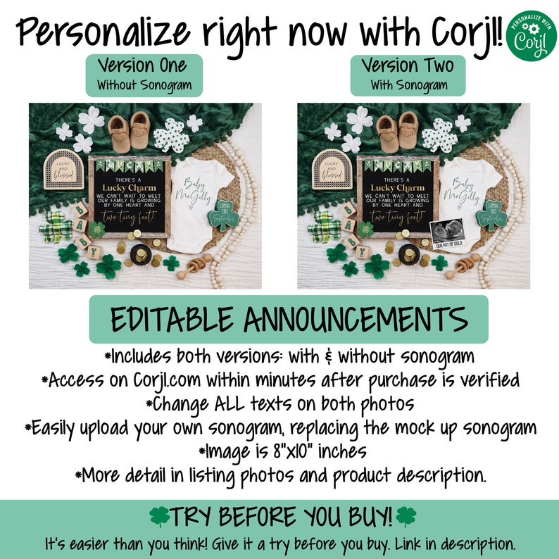 Graviditetsmeddelande för St Patricks Day: Lyckobringare, könsneutral (digital mall) bild 3