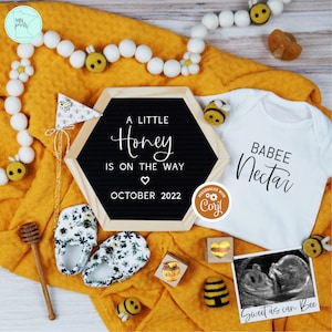 Bee Pregnancy Announcement Digital, Honey Bee Themed Baby Reveal, A Little Honey Bee Pregnancy Reveal Template, Spring Baby Announcement