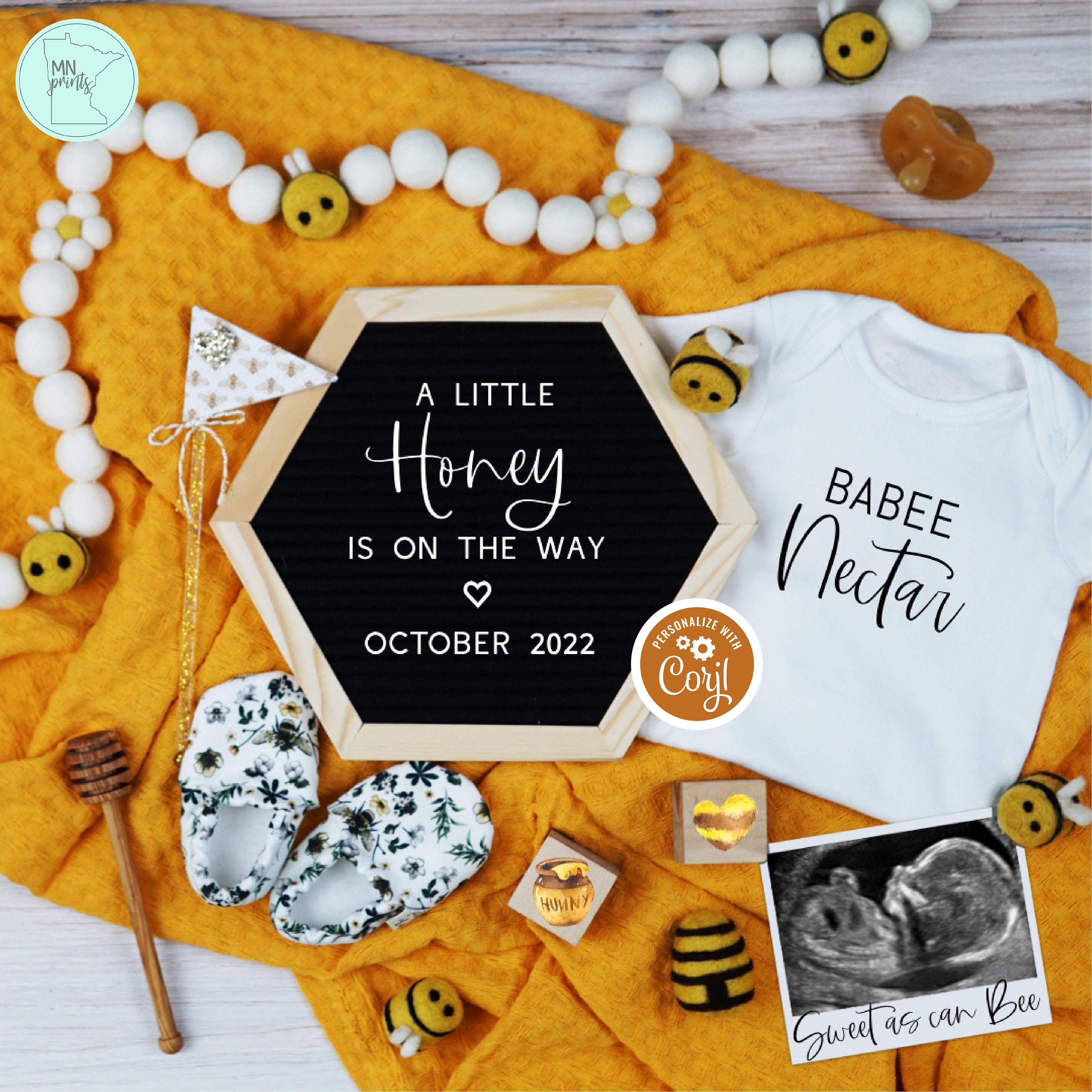 Bee Pregnancy Announcement Digital Honey Bee Themed Baby Etsy