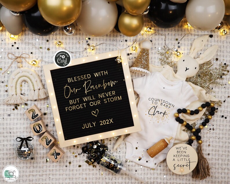 New Year's Rainbow Baby Announcement: Boho Digital Pregnancy Reveal imagem 2