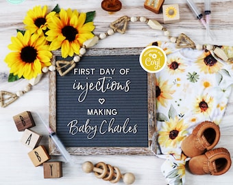 Faire-part de FIV tournesol : modèle de tableau à lettres floral (téléchargement numérique)
