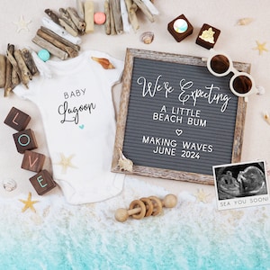 Beach Pregnancy Announcement, Digital Summer Baby Reveal, We&#39;re Expecting a Beach Bum, Gender Neutral Baby Photo, Tropical Baby Announcement