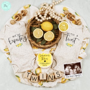 Twins Boho Lemon Pregnancy Announcement Digital, Editable We're Expecting Twins Reveal, Main Squeezes Pregnancy Template for Social Media