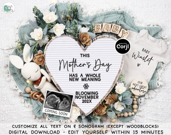 Mother's Day Pregnancy Announcement, Spring Digital Baby Announcement, Editable Social Media Reveal Ideas, Whole New Meaning, Floral Bunny