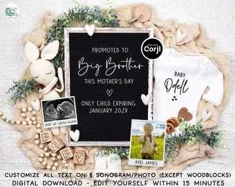 Mother's Day Pregnancy Announcement, Promoted to Big Brother or Sister, Spring Digital Baby Announcement, Editable Social Media Reveal Ideas