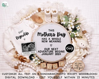 Mother's Day Pregnancy Announcement, Spring Digital Baby Announcement, Editable Social Media Reveal Ideas, Whole New Meaning, Floral Lamb