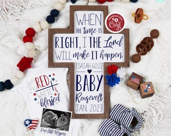 Boho 4th of July Pregnancy Announcement, Editable Memorial Day Baby Reveal, Isaiah 60:22 Christian Patriotic Pregnancy Announcement Template