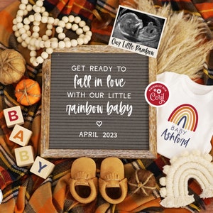 Fall Rainbow Baby Announcement, Digital Pregnancy Announcement, Autumn Rainbow Baby Reveal, Get Ready to Fall in Love, Social Media Baby