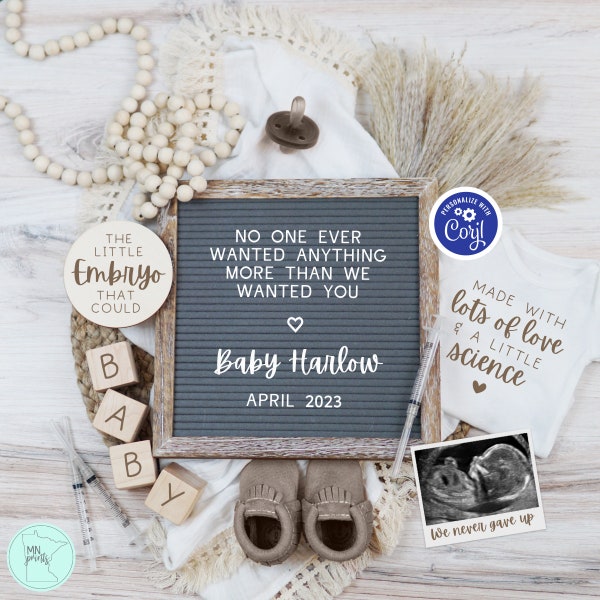 IVF Pregnancy Announcement Digital, Editable Gender Neutral Boho Pregnancy Reveal, Love & Science Baby Reveal, Little Embryo That Could