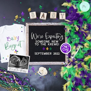 Mardi Gras Pregnancy Announcement Digital, Editable Mardi Gras Pregnancy Reveal, We're Expecting, Social Media Baby Reveal, We Got The Baby