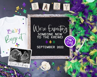 Mardi Gras Pregnancy Announcement Digital, Editable Mardi Gras Pregnancy Reveal, We're Expecting, Social Media Baby Reveal, We Got The Baby