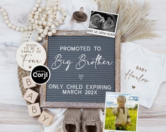 Big Brother or Big Sister Pregnancy Announcement Digital, Boho 2nd Baby Announcement, Social Media Reveal Editable Template Instant Download