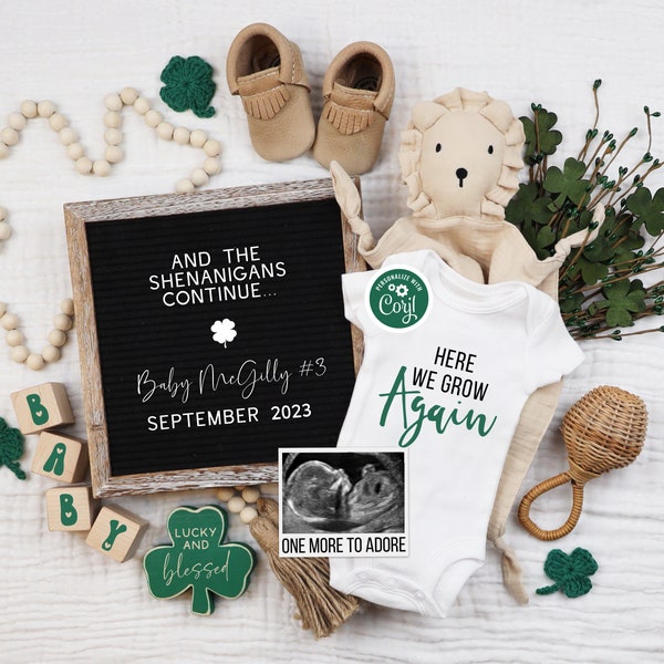 Digital Funny St. Patrick's Pregnancy Announcement, Editable Baby #2 #3 etc, Second Baby Announcement, Editable Social Media Template