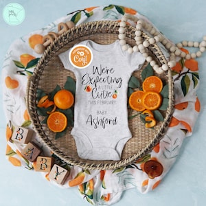 Cutie Pregnancy Announcement Digital, Editable We&#39;re Expecting Tangerine Baby Reveal, Orange Clementine Pregnancy Social Media Template
