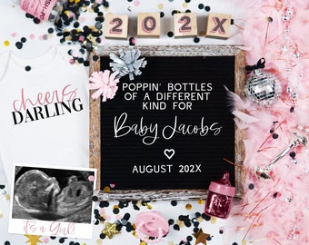 Baby Girl New Years Pregnancy Announcement Digital, Editable NYE Pregnancy Announcement, 2024 Pink New Year Eves Baby Reveal, It's a Girl!