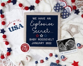 4th of July Editable Pregnancy Announcement, Patriotic Baby Reveal, Digital July Fourth Social Media Pregnancy Template, Made in the USA