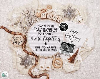 Winter Pregnancy Announcement Digital Snowflakes Baby Announcement Editable Template Snow Is in the Air & We Have Big News to Share