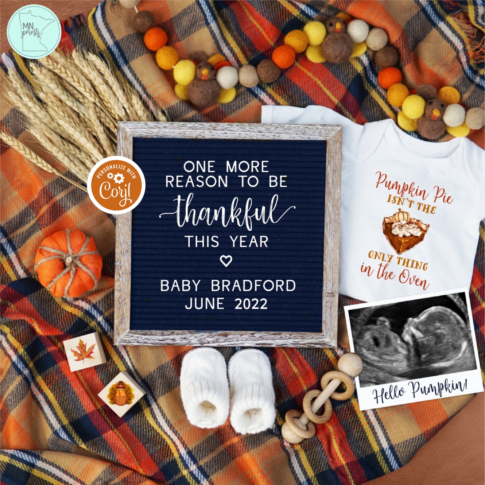 Thanksgiving Pregnancy Announcement Pumpkin Pie Baby Reveal - Etsy