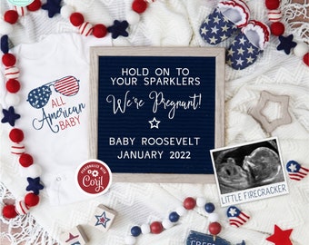 4th of July Editable Pregnancy Announcement, Patriotic Baby Reveal, Memorial Day Social Media Pregnancy Template, American Baby