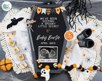Halloween Pregnancy Announcement Digital, Keeping a Secret Baby Reveal, Spooky Candy Corn Gender Neutral Pregnancy Reveal, Candy Corn Cutie